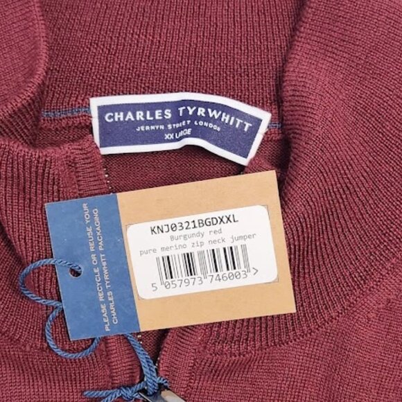Charles Tyrwitt Men's 1/4 Zip Long Sleeve Pullover Sweater Burgundy Size XXL - Picture 4 of 4